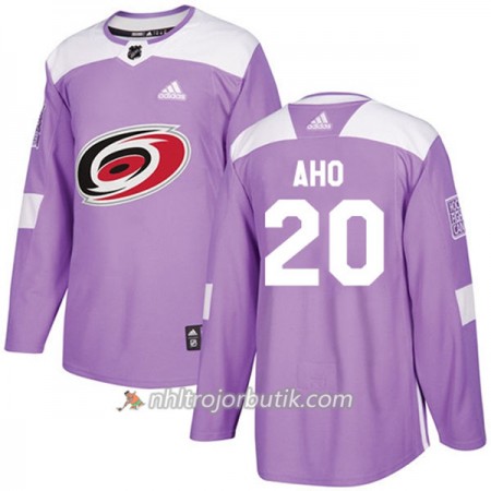 Män Ishockey Carolina Hurricanes Tröja Sebastian Aho 20 Adidas 2017-2018 Lila Fights Cancer Practice Authentic